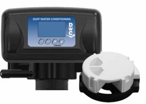 The DWC Ceramic Disc water treatment control valve image shows the valve interface and the ceramic disc interior component.