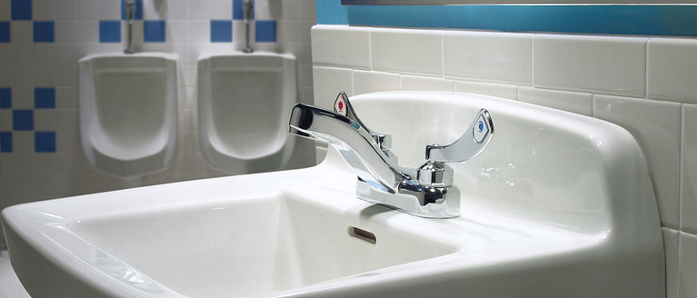Moen M-Dura faucet shown on a lavatory sink.